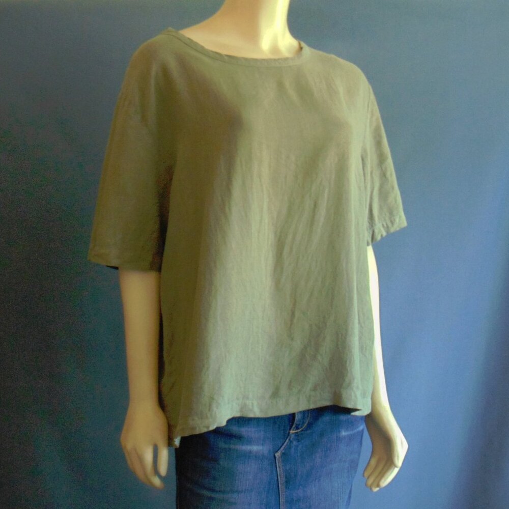 CP Shades Olive Green 100% Linen Tee Top M - Picture 3 of 8